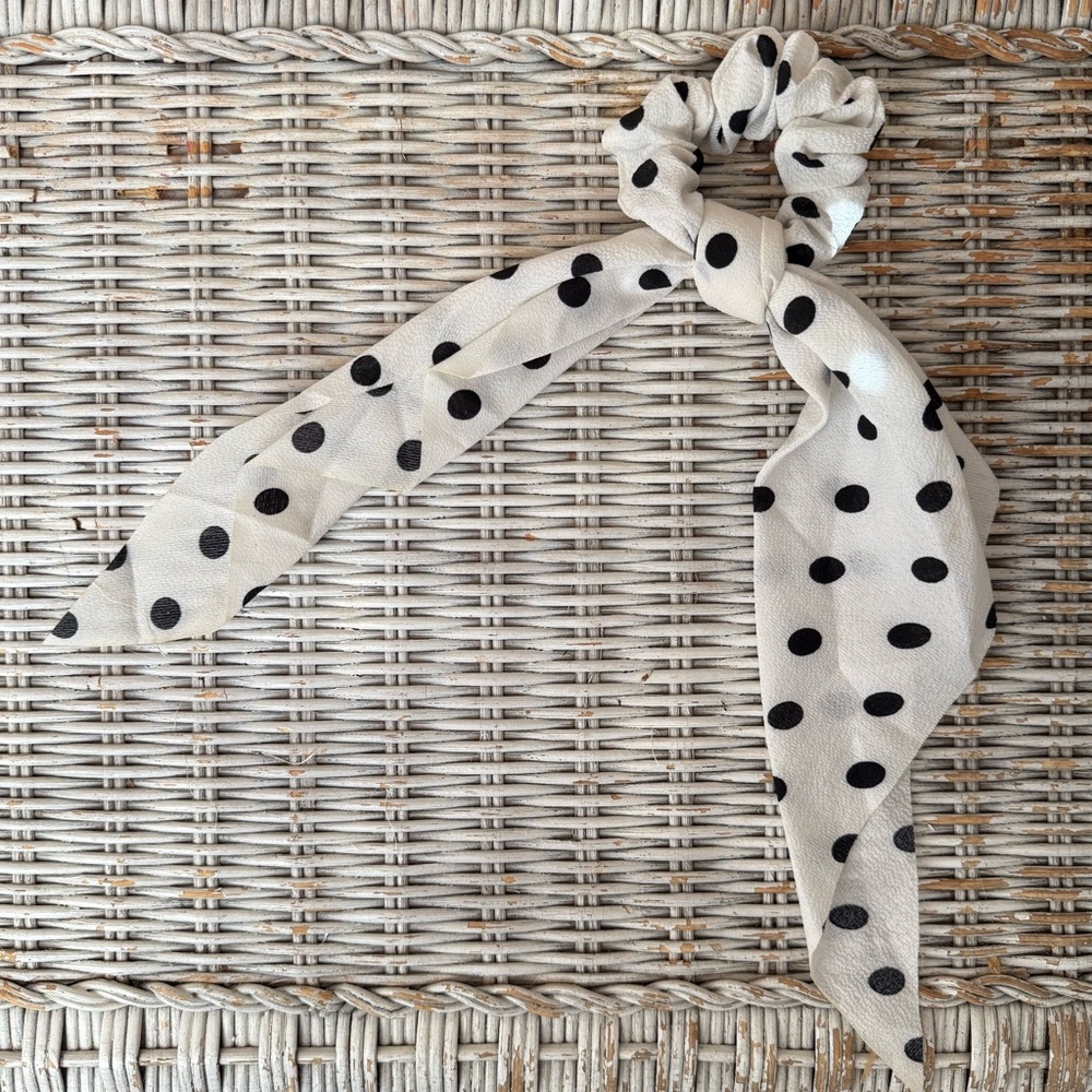 Black & White Polka Dot Hair Scarf Scruchie